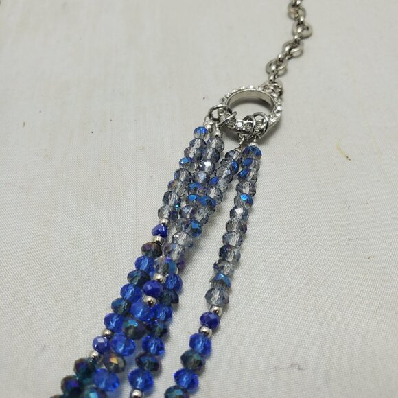 Ali Khan 4 row Sapphire glass beads with silver chain layered necklace - Picture 7 of 9